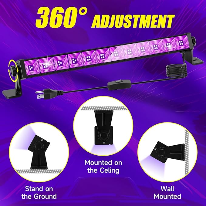 2Pack 45W Black Light, LED Blacklight Bar with 6.6ft Cord, Glow in The Dark Light Up 28x28ft, for Glow Party, Neon Decoration, Body Paint, Fluorescent Poster, Birthday, Halloween, Bedroom