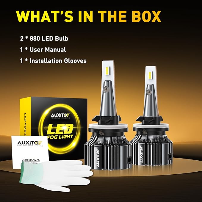 AUXITO 880/899/893 LED Fog Light Bulbs 3000K Golden Yellow 18000LM, 1000% Brighter Amber Fog Lights Kit, 1:1 OEM Replacement for Cars Trucks SUVs, 3-Min Install, IP68 Waterproof, Pack of 2