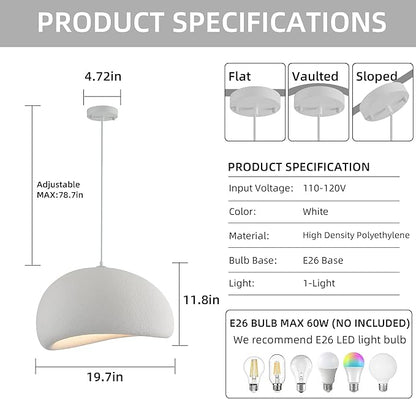 Wabi Sabi Pendant Light Oval, 19.7in Japanese Ceiling Fixture for Dining Room Kitchen Island Hallway Bedroom Restaurant, Adjustable Modern Japandi Hanging Lamp, E26 Base (50cm/19.7in)