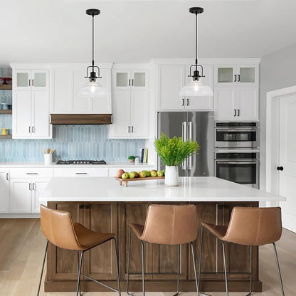 WILON Farmhouse Pendant Lights Kitchen Island Lighting, Black Pendant Light Over The Sink, Vintage Clear Glass Pendant Light, Industrial Hanging Light Fixture for Dining Room Over Table Bar Foyer