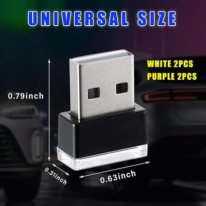 Augeny 4 PCS USB LED Car Interior Atmosphere Lamp, Plug-in USB Decor Night Light, Portable Auto Ambient Lighting Kit, Universal Vehicle Interior Accessories for Most Cars (White & Purple)