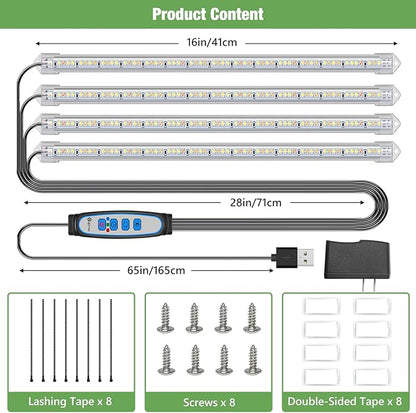 Kullsinss Grow Lights for Indoor Plants, 16" Full Spectrum Plant Grow Light Strip with Upgrade Timer 6/12/16 Hrs, 3 Spectrum Modes, 240 LEDs Sunlike Growing Lamp for Seedlings Hydroponics Succulent
