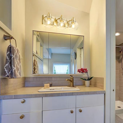 Tuscarora Bathroom Light Fixtures Gold Vanity Light 3 Light Wall Sconces Lighting Brushed Brass Bathroom Lights Bath Wall Lights Wall Lamp for Mirror (Brushed Gold & Clear Glass)