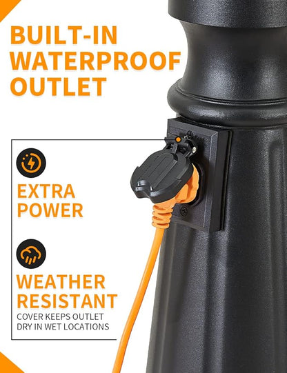 Dusk to Dawn Sensor Outdoor Post Light 82.7" H 3-Headed Post Lamp with Outlet E26 Pole Street Lantern 3 Light Outdoor Lamp Post Lights IP65 Waterproof Outdoor Street Light for Pole Garden