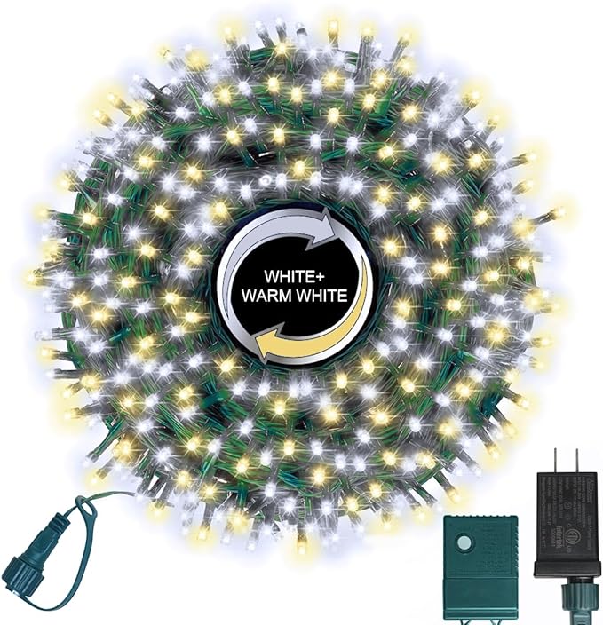 LAMPHOME 500 LED String Lights - Outdoor/Indoor Plug-in Twinkle Fairy Lights, 46ft 500LED, Warm White & White