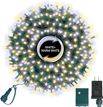 LAMPHOME 500 LED String Lights - Outdoor/Indoor Plug-in Twinkle Fairy Lights, 46ft 500LED, Warm White & White
