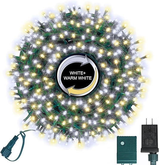 LAMPHOME 500 LED String Lights - Outdoor/Indoor Plug-in Twinkle Fairy Lights, 46ft 500LED, Warm White & White