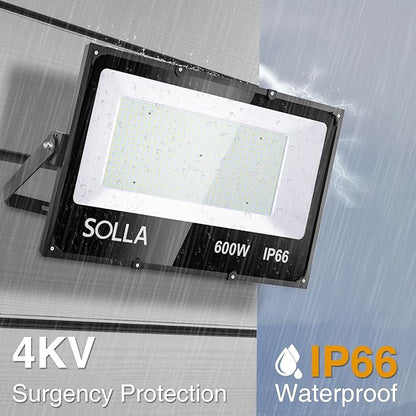 SOLLA 600W LED Flood Light Outdoor, 60000lm 6000K Daylight White, 3060W Equivalent Super Bright LED Arena Light IP66 Waterproof Commercial Lighting for Sports Fields,Counts,Stadium 110-265V
