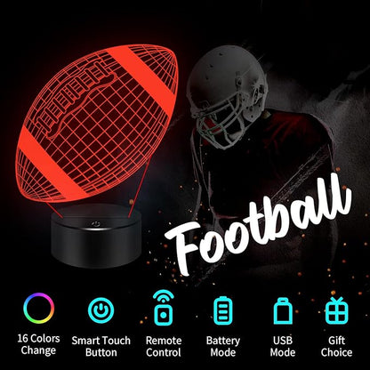 Football Gifts Football 3D Night Light, 16 Colors Changing Touch & Remote Control Table Illusion Lamp, Bedroom Office Gaming Decor, Christmas Birthday Xmas Gift Toys for Boys Girls Men Sport Fans