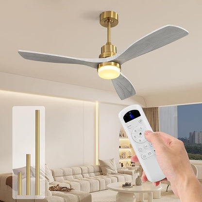 Sofucor Ceiling Fans with Lights, 52 Inch Modern Ceiling Fan with Remote, Low Profile Flush Mount Ceiling Fan for Indoor Outdoor Farmhouse Bedroom Living Room Patio, Dimmable/Timer/Reversible/DC Motor