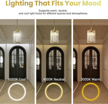 3-Pack Gold Crystal Pendant Lights for Kitchen Island, Adjustable Modern Hanging Light Fixtures for Flat or Sloped Ceiling, E26 Mini Pendant Lights with Crystal Glass Shade for Dining Room Bar