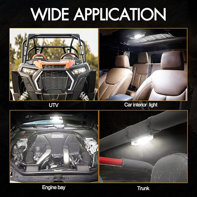 UTV Dome Light, Rfroad Lighting Universal Roll Bar Roll Cage Mount UTV Interior Light Battery Powered for ATV SXS Polaris RZR Can Am Truck Car Off Road Golf Car, 2 Pack