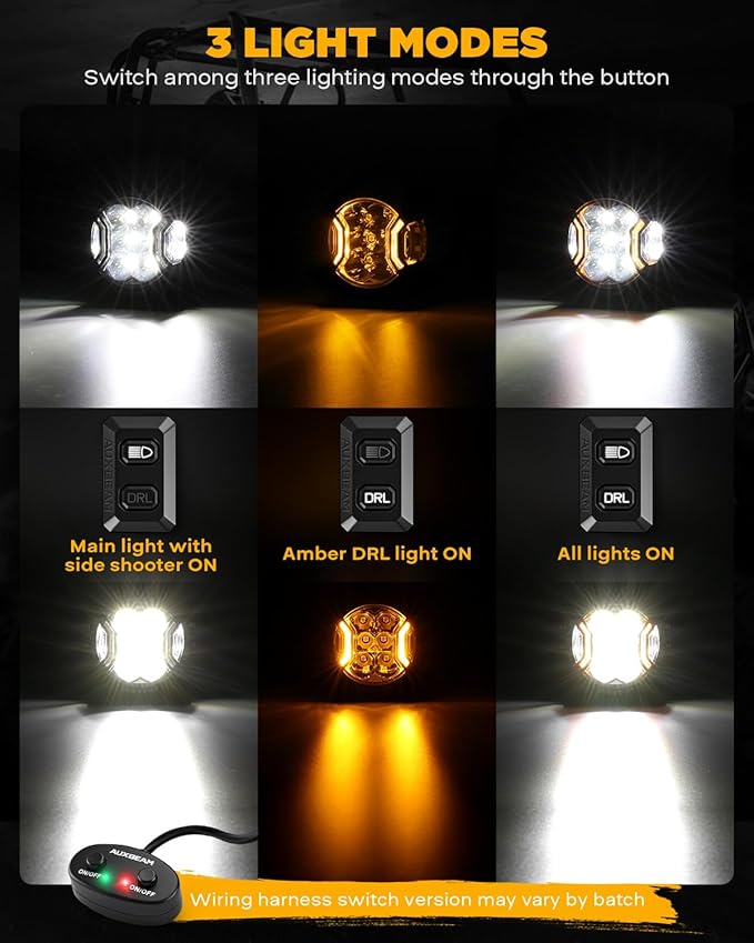 Auxbeam V-Ultra Series 3" 108W Side Shooter LED Pods with Amber DRL 3 Modes & Light Covers 270 Degree Wide Range 12800LM Round Offroad Driving Light Bar for Truck Jeep ATV UTV, Pair