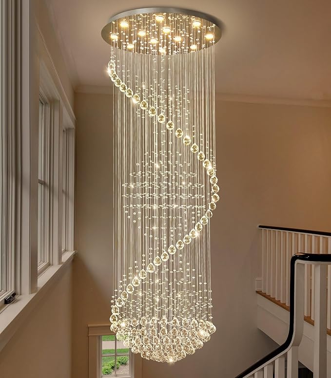 Crystal Chandelier High Ceiling Chandeliers for Staircaes Large Raindrop Chandeliers LED Dimmable Light Fixtures for Foyer Hallway Entryway LED Bulbs Included 98''