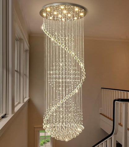 Crystal Chandelier High Ceiling Chandeliers for Staircaes Large Raindrop Chandeliers LED Dimmable Light Fixtures for Foyer Hallway Entryway LED Bulbs Included 98''
