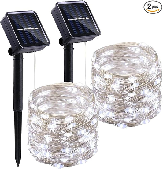 LIGHTOP Solar String Lights Outdoor 2 Pack 33FT 100LED Copper Wire Fairy Light Waterproof Decoration for Wedding Party Terrace Yard Tree Garden Patio Christmas (Cool White)