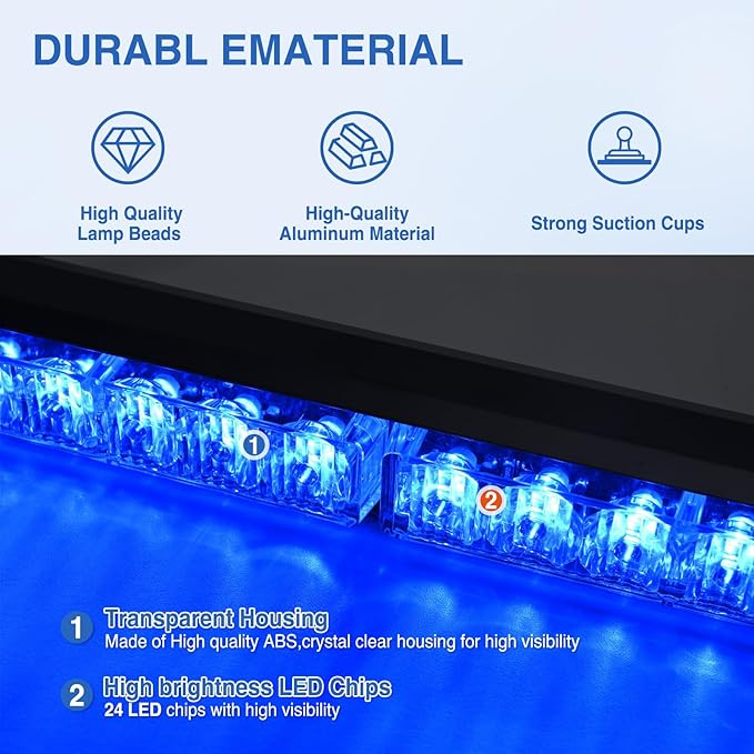 Nilight 24LED Emergency Strobe Traffic Advisor Light Bar 2 in 1 Blue Dash Warning Safety Flashing Lights Front/Rear Windshield Construction Lights for Trucks Cars Plow Police Firefighter Vehicles