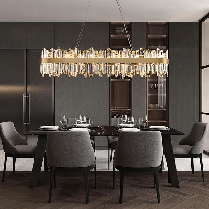 Gold Oval Crystal Chandelier L45.3 inch, 24-Lights Gold Chandeliers Modern Crystal Chandelier Pendant Light Fixture G9 Lights Pendant Ceiling Light for Dining Living Room Kitchen Island