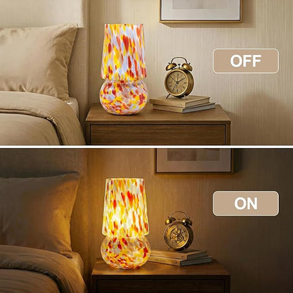 9.8 Inch Mushroom Table Lamp, UL Listed Dimmable Small Desk Bedside Lamp with Woven Beige Cord, Handcrafted Pattern, Murano Home Decor for Bedroom, Living Room, Pastel Confetti, No Bulb Included