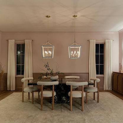 Kichler Delvin 4-Light Pendant Light Fixture with Clear Glass and White Cage in Champagne Bronze, Updated Traditional Hanging Light for Kitchen Island, Dining Room, or Foyer (16" x 24"), 52619CPZWH