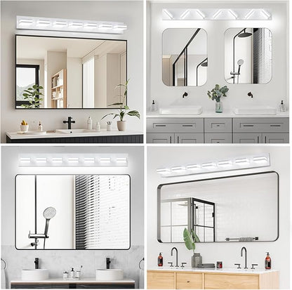 IZORRO LED Modern Bathroom Lights Fixtures(7-Light,Dimmable,360°Rotate),Matte White Acrylic Wall Lighting,Vanity Lights for Bathroom Over Mirror - 6000k 40In （No Assembly Required）