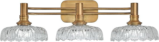 3-Light Bathroom Vanity Light Fixtures Vintage Brass Wall Light Fixtures Vanity Lights Over Mirror for Bedroom Living Room Bathroom