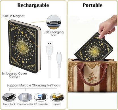 Vergissm 6.5 Inch Book Lamp, Foldable Paper Book Light, Bookshaped Night Light Embossed Cover Design, Rechargeable Folding Paper Lamp, Perfect Books Decor & Book Lovers, Women or Friend Gift Choice