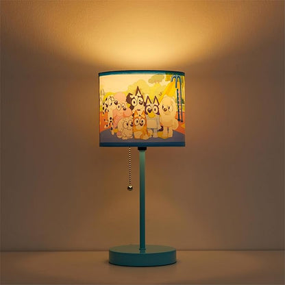 Bluey Table Lamp for Kids,Stick Lamp with Printed Shade & Pull Chain,Bedroom or Nursery Nightstand Lighting,Official Bluey Merchandise