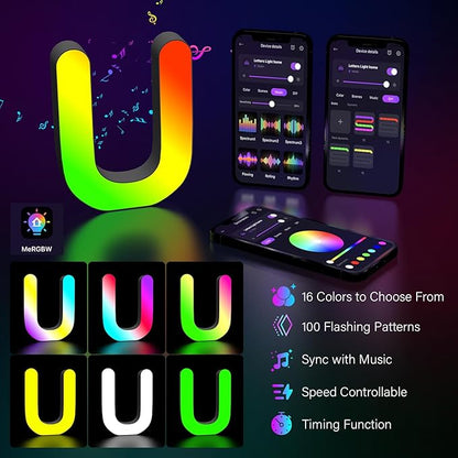 Light Up Letters Marquee Letter - Music Sync RGB Color Changing LED Lights Letter Logo Game Lights for Girls Women Party Birthday Christmas Valentine's Day Wall Desktop Decoration (MRGB-U)