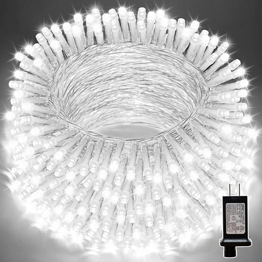 LAMPHOME 33ft Christmas Decorative Mini Lights, 100 LED Transparent Wire Fairy Starry String Lights Plug in, 16 Lighting Modes, for Indoor Outdoor Xmas Tree Wedding Party Decoration (White)