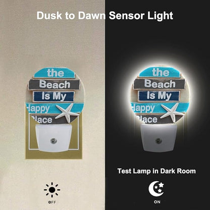 Coastal Starfish Night Light The Beach is My Happy Place Night Lights Plug into Wall for Boys Girls, Plug-in Nightlight 0.5W LED Lighting for Stairway Hallway Bedroom