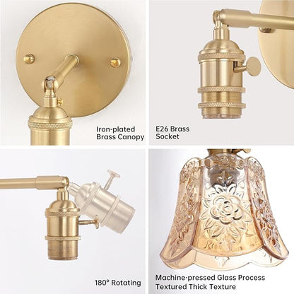 Shenmoyl Vintage Battery Operated Wall Sconces Set of Two, Wireless Battery Powered Rose Wall Sconce with Remote Control, RGB Dimmable LED Wall Light for Bedside Bedroom Living Room (Amber)