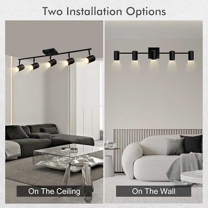 AUQUEE 5 Light Track Lighting Fixtures Ceiling, Matte Black Kichen Track Lighting, Rotatable Light Heads, Adjustable Modern LED Track Lights for Kitchen/Living Room/Hallway/Bar,GU10 Bulb Not Included
