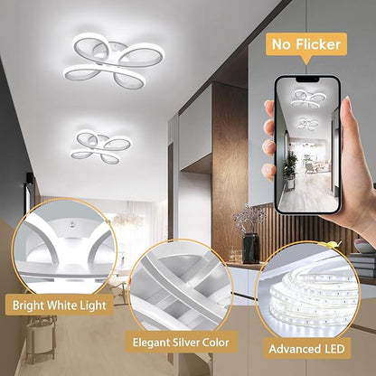 ADISUN Modern LED Ceiling Light, 6000K Silver Semi Flush Mount Ceiling Lights for Hallway, Modern Lamps for Living Room Bedroom Corridor Aisle Hallway Indoor Ceiling Lamp (L14.56*W14.56*H1.18)
