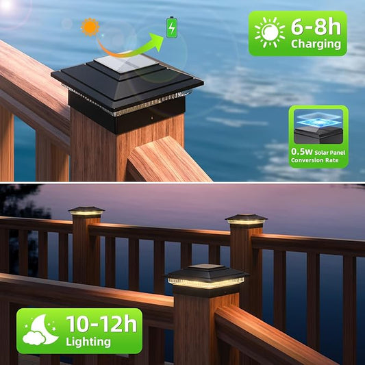 Solar Post Cap Lights Outdoor 16pack, Waterproof Fence Post Lights for 4x4 5x5 6x6 Wood/Vinyl Posts, Black Solar Deck Post Lights with 2 Color Modes Decorate Garden Patio Porch Backyard