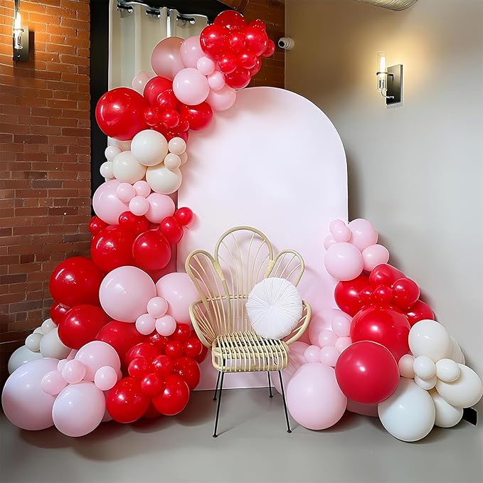 HILAVO Pink and Red Balloon Arch Kit Cherry Balloon Garland 91Pcs Red Baby Pink Pastel Yellow Party Balloon for Girls Sweet One Berry First Birthday Strawberry Baby Shower Party Decorations