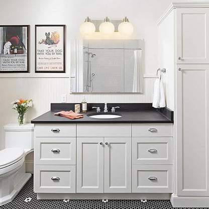 Tuscarora Bathroom Light Fixtures, Brushed Nickel Vanity Light 3 Light with Milk Glass Shade, Over Mirror Lighting for Bathroom