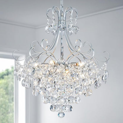 ANJIADENGSHI Crystal Chandelier K9 Crystal Lighting Chandelier for Living Room 10 E12 Bulbs High 27.6 in x Diameter 22.8 in, Silvery