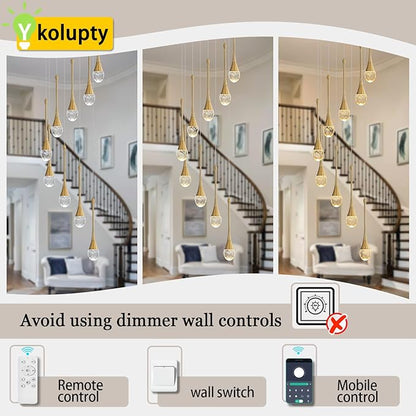 ykolupty H100'' Modern Chandelier 9-Lights Gold Foyer Entrance Chandeliers High Ceiling Chandelier LED Dimmable 2700-6000K Fixtures