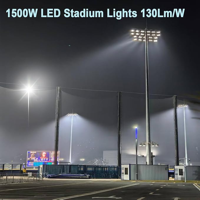 1500W LED Stadium Light 195000LM Super Bright Outdoor Flood Light 6500K Daylight Commercial Arena Lighting 100-277V IP67 Waterproof Adjustable Angle for Sport Fields, Courts