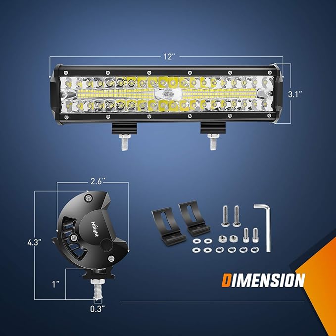 Nilight Led Light Bar 12Inch 300W Triple Row Flood Spot Combo 30000LM Bar Driving Boat Lighting Led Off Road Lights for Trucks,2 Years Warranty