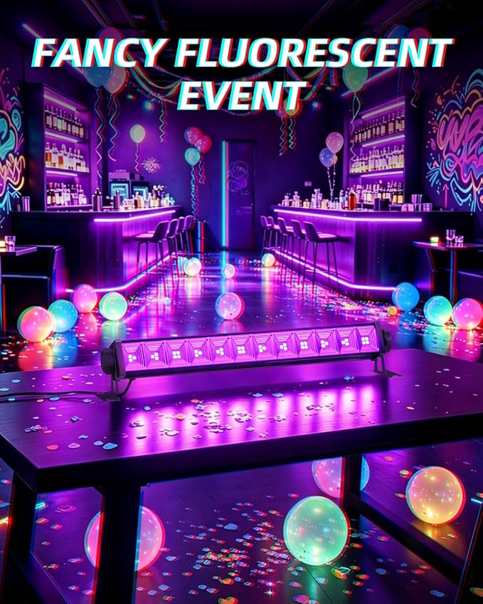 40W Black Light Bar, LED Blacklight with 6FT Cord & Switch, Black Lights for Glow Party, Halloween, Birthday, Body Paint, Bedroom, Classroom, Light Up Large Space, 6 Pack