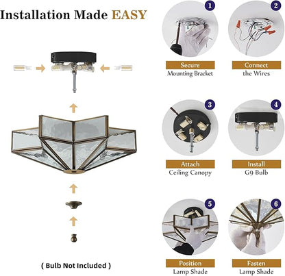 Star Brass Glass Ceiling Light - Small 12 Inch Black Bronze Hammered Flush Mount Fixture - Unique Art Deco Vintage Modern Lighting Lights for Bedroom Dining Entry Hall Hallway Outdoor Porch