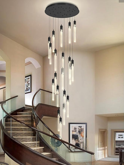 Flashing God Black 20 Lights High Ceiling Chandelier Modern Dimmable Light Fixtures Foyer Chandeliers Pendant Lighting Crystal Ceiling Chandelier Fixtures for Villa Staircase Hallway 11.5feet Long