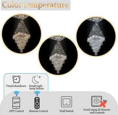 D40''X H120'' Extra Large Chandeliers for High Ceilings Crystal Raindrop Chandeliers Large Villa Chandelier Entrance Foyer Square Ceiling Light LED Dimmable 2700K-6000K 16 led bulbs include