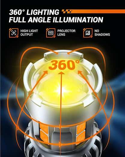 SEALIGHT 3156 3157 LED Bulb Amber, Turn Signal Lights with Extra Resistor HD Projector, 3056 3457A 4057 4157 LED Light Bulb Replacement for Front Rear Turn Signal, Blinker Parking Marker Light, 2PCs