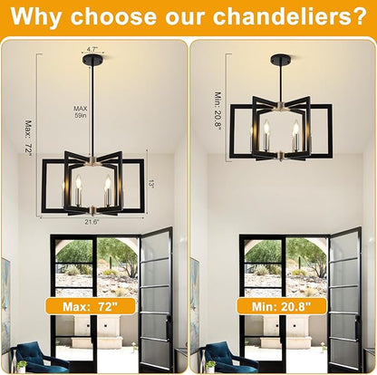 21.6" Dining Room Light Fixture, 6-Light Black+Brushed Nickel Farmhouse Chandeliers for Dining Room, Industrial Hanging Pendant Lights Fixture for Kitchen Island, Bedroom, Entryway, Foyer, Entryway
