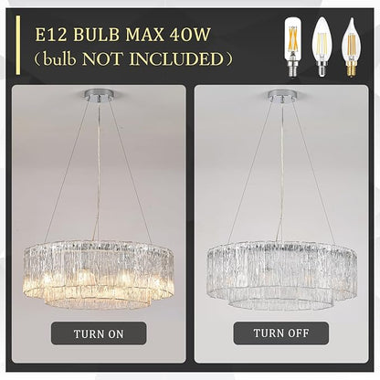 Modern 24” Chrome Chandeliers 10-Light Crystal Glass Round Chandelier Luxury Drum Ceiling Pendant Light Fixtures 2 Tiers Hanging Lighting for Dining Room Foyer Living Room Bedroom