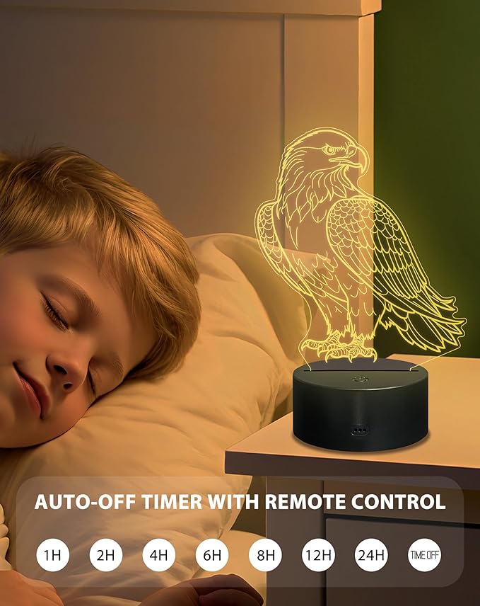 3D Illusion Eagle Night Light, Cartoon Table Lamp with Remote Control, 16 Colors, Kids Bedroom Decoration, Creative Birthday Christmas Eagle Gifts for Boys Girls