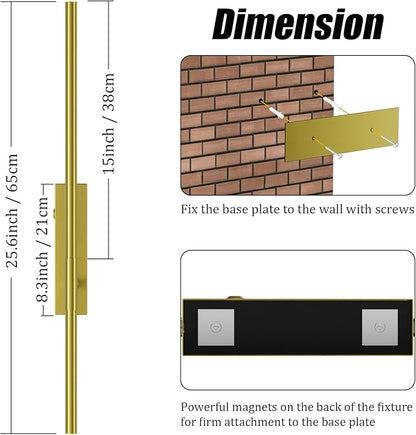 Battery Operated Wall Sconces, 1 Pack USB Rechargeable Wall Lights, Dimmable Wireless Linear Wall Lamp Indoor for Living Room, Bedroom, Hallway, Gold